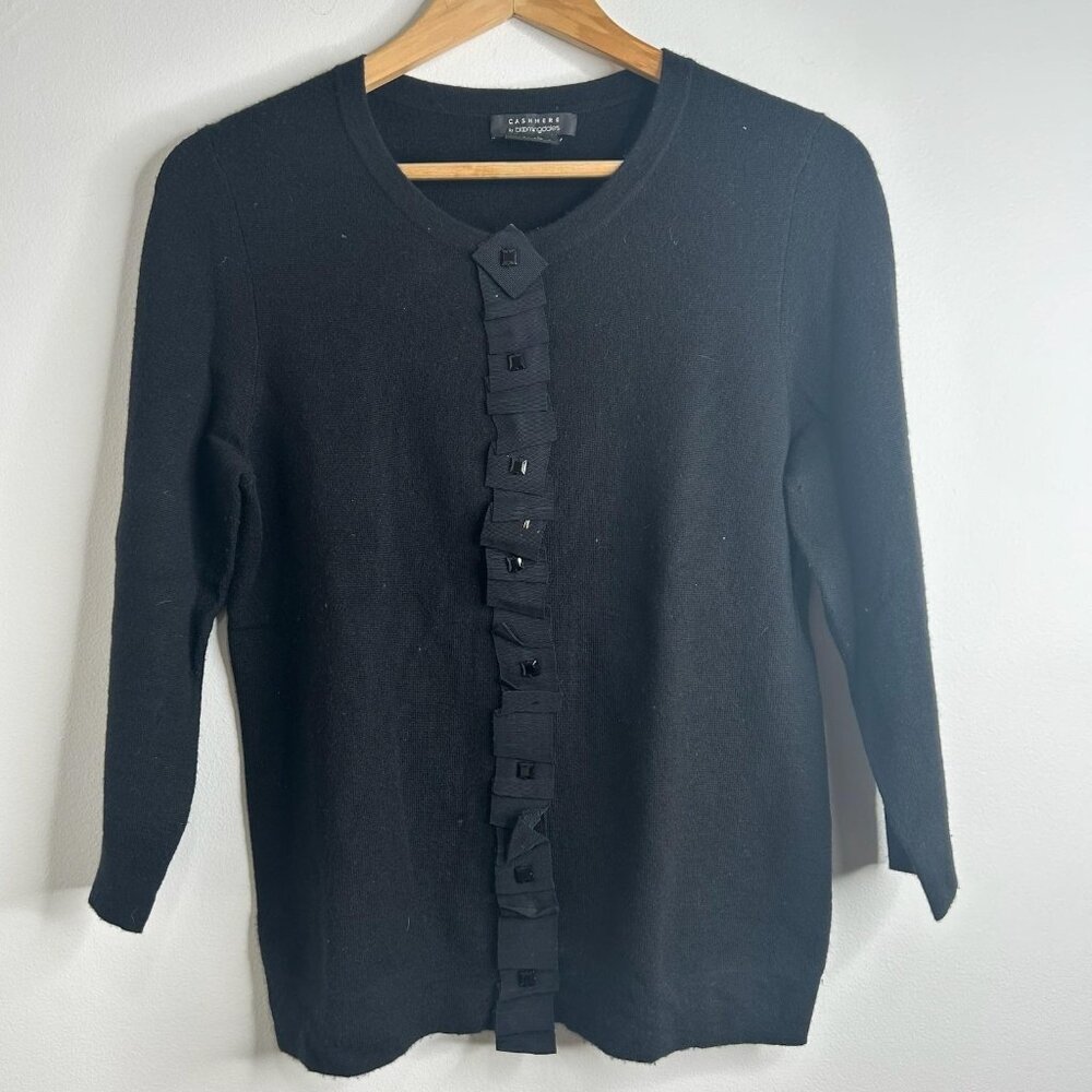 Bloomingdales Cashmere Sweater Womens L‎ Black Embellished Ruffle Beaded Luxury